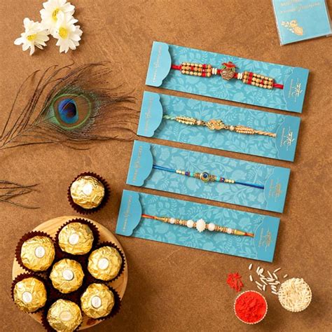 Send 4 Traditional Rakhis & Ferrero Rocher Combo Online | Rakhibazaar.com