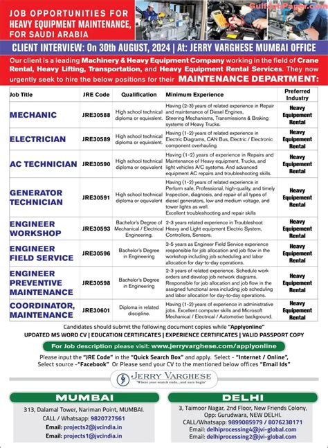 Apply Now For Heavy Equipment Maintenance Jobs: Mechanics, Electricians, And Engineers Needed ...