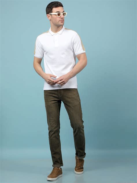 White Color-Blocked 100% Cotton Polo-Neck T-Shirt – Crimsoune Club