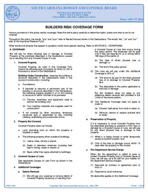 South Carolina Budget And Control Board Builders Risk Coverage Form ...