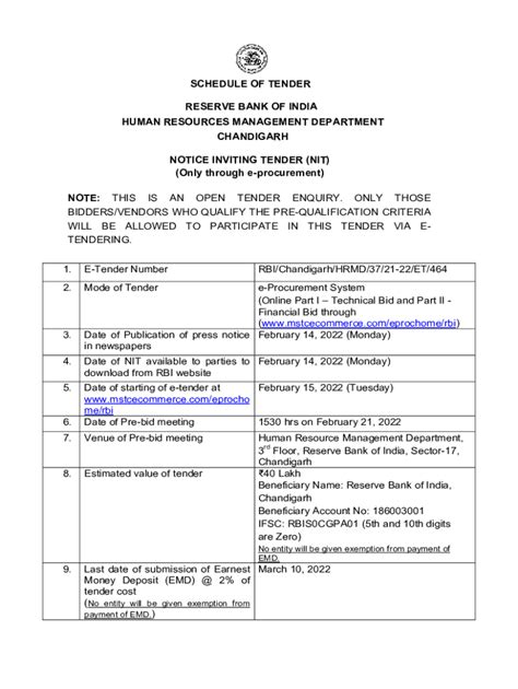 Fillable Online schedule of tender - Reserve Bank of India Fax Email ...