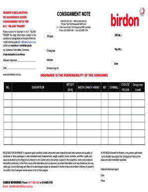 Fillable Online Fillable Online Dangerous goods Consignment Note - TNT ...
