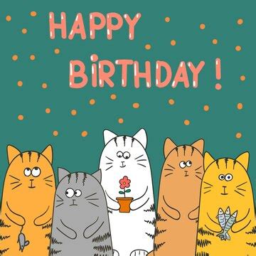 Funny cats with gifts birthday vector card template | Premium Vector