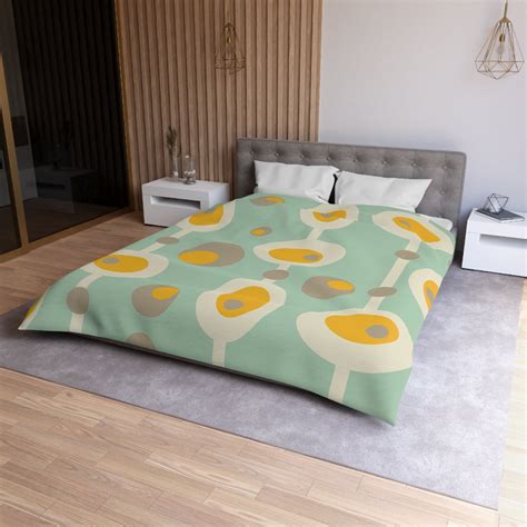 Mid Century Modern Bedding, Mustard Yellow, Gray, Creamy Beige Orbs ...