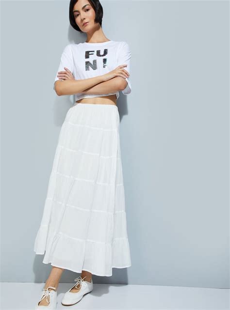 Buy ALAYA F x URB_N Women Solid Tiered Long Skirt Online at just Rs ...