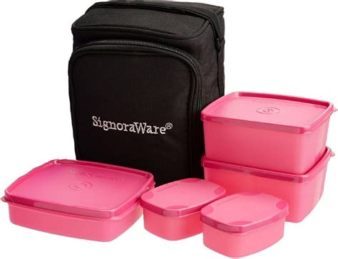 Buy Signoraware Trendy Lunch Box with Bag Set, 5-Pieces, Pink Online at ...