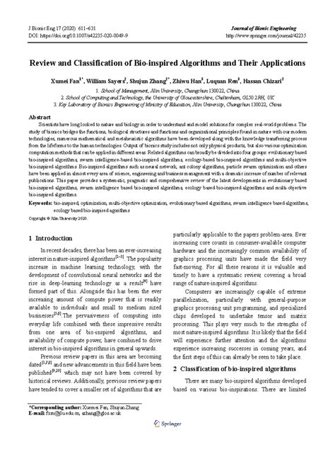Classification of bio-ins alg - J Bionic Eng 17 (2020) 611–631 Journal ...