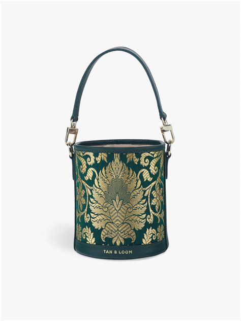 Barrel Potli by Tan & Loom | Forrest Green Brocade Potli Bag