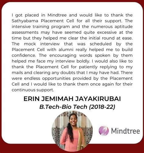 Placement Testimonial | Sathyabama Institute of Science and Technology ...