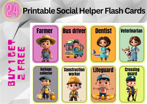24 Printable Social Helper Flash Cards For Kids ( Buy 1 + Get 2 free )