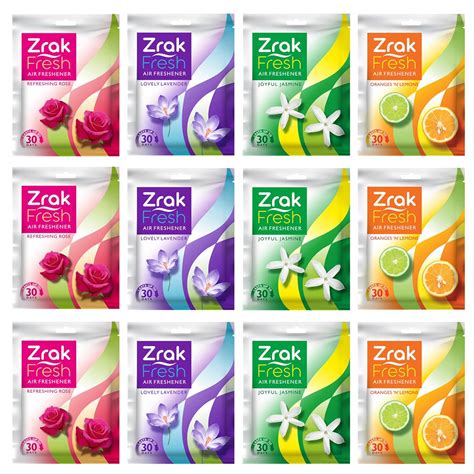 Zrak Pocket Air Freshener Assorted Pack of 12 (120g) |Fragrance Lasts ...