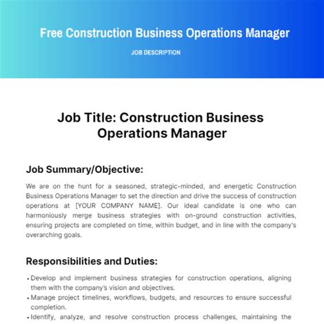 Free Construction Business Operations Manager Job Description Template ...