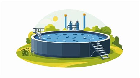 Circular purified sewage water tank in wastewater treatment plant ...