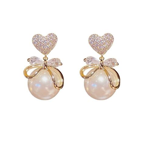 Jewels Galaxy Gold Plated Korean AD Heart themed Pearl Drop Earrings ...