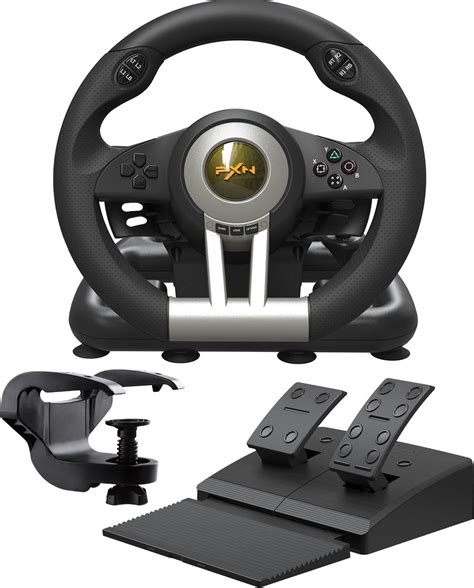 PXN V3 Pro Gaming Steering Wheel with 180 Degree Rotation Vibration Feedback and Pedals for an ...