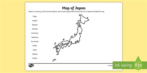 KS1 Map of Japan Worksheet (teacher made) - Twinkl