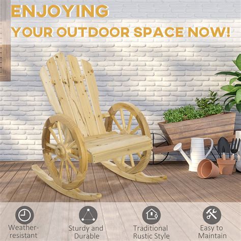Wooden Adirondack Rocking Chair with Wheel Armrests for Patio or Garden ...
