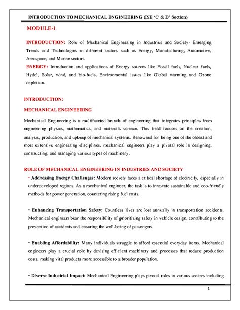 ME-101 Module 1 Notes: Mechanical Engineering's Role & Emerging Trends ...