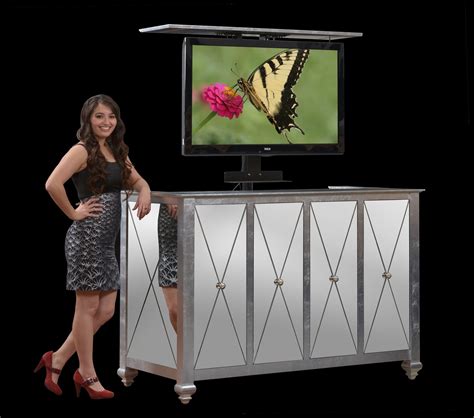 Hollywood Glam Tv Lift Cabinet In Silver Leaf And Mirrors Up To 60 ...