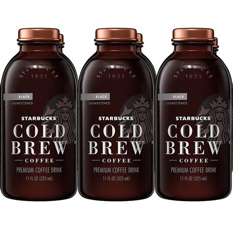 Starbucks + Cold Brew Coffee, Black Unsweetened, 11 oz Glass Bottles, 6 ...