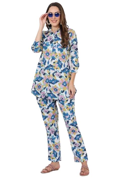 Buy Flosse Women's Co-ord Set (Abstract Printed Cotton Shirt ...