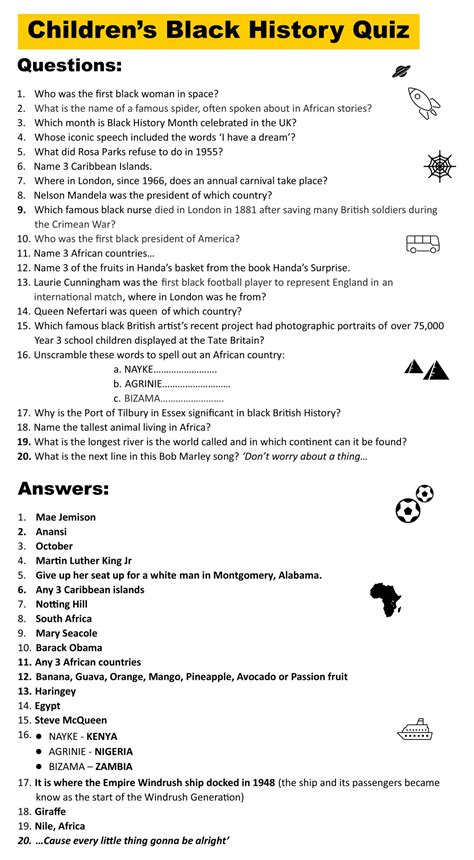 Black History Trivia Questions And Answers - 10 Free PDF ...