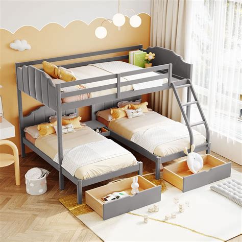Amazon.com: Harper & Bright Designs Triple Bunk Beds with Storage and Guardrails,Velvet Full ...