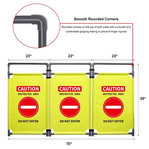 3 Panels Safety Barricade 5.8FT Foldable Security Sign Barrier Gate ...