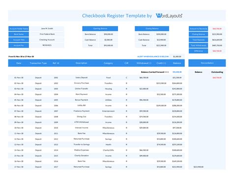 Checkbook Register Template - Excel - Google Sheets