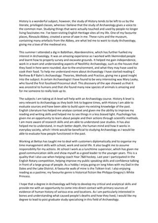 Image result for Personal Statement History Example