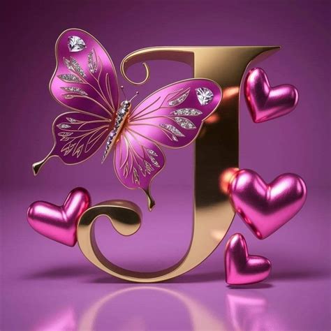 Pink and Gold Hearts Alphabet Letter J