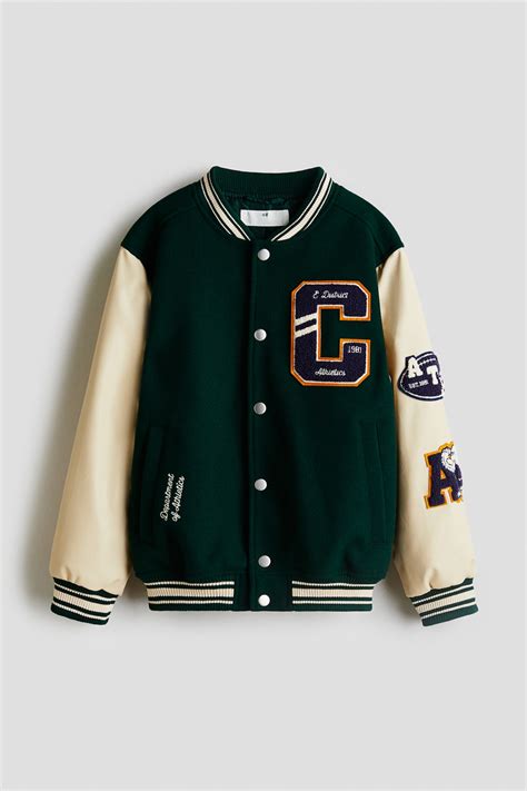 Appliquéd baseball jacket - Green/C - Kids | H&M IN