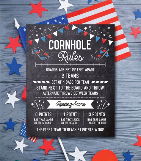 Cornhole Rules Sign: Red White Blue, Patriotic Party (printable INSTANT ...