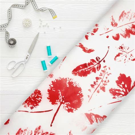 Red And White Leaf Pattern Digital Print Liquid Organza Fabric – Fabmyntra