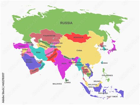 asian countries map. map of countries in the continent of asia. asia map. Stock Vector | Adobe Stock