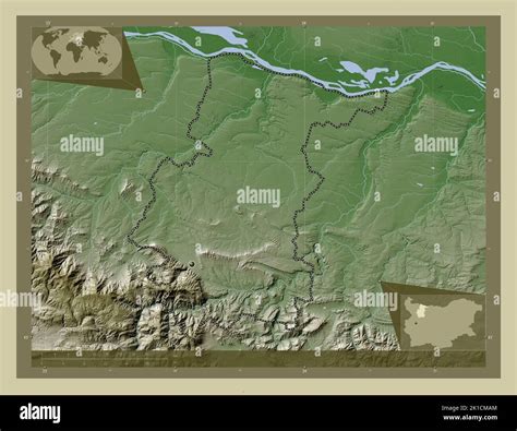 Vratsa, province of Bulgaria. Elevation map colored in wiki style with lakes and rivers. Corner ...