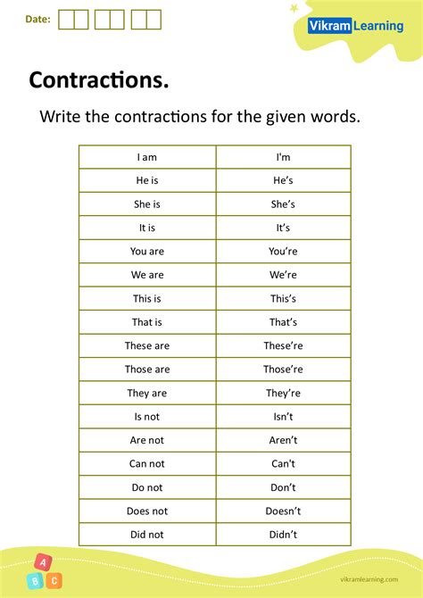 Download contractions worksheets | vikramlearning.com