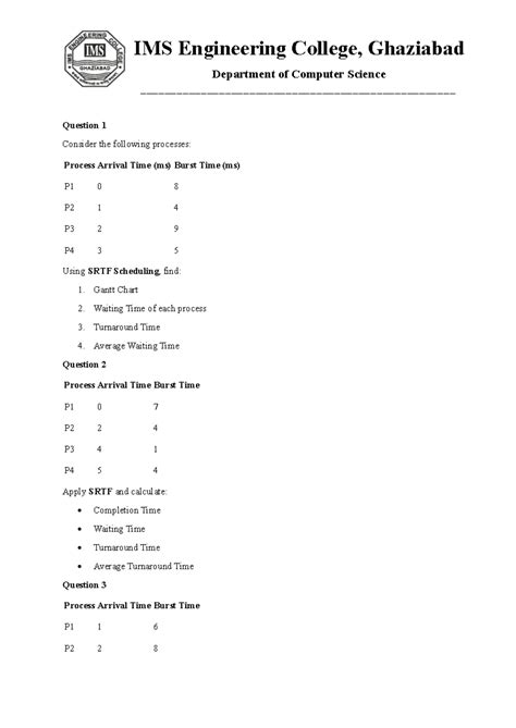 IMS Engineering College, Ghaziabad - Computer Science SRTF Scheduling ...