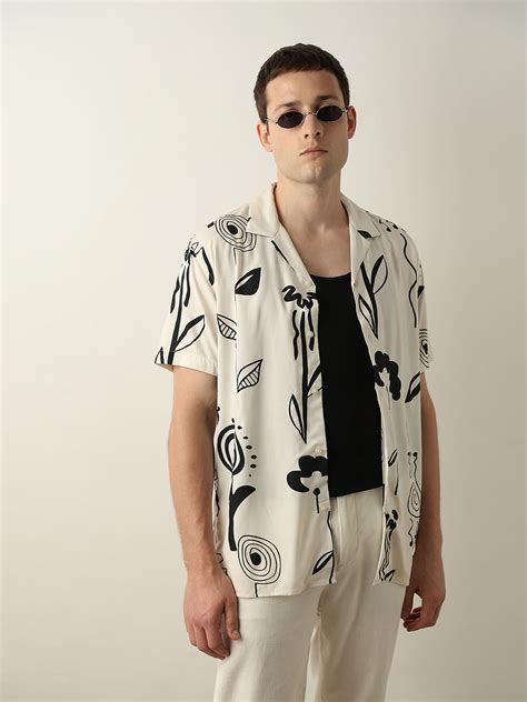 Buy Off-White Printed Cuban Collar Shirt for Men Online
