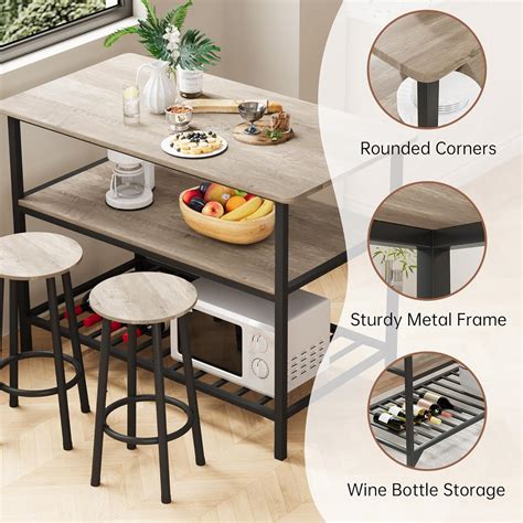 Lamerge Kitchen Island Table Set, 3 Piece Kitchen India | Ubuy