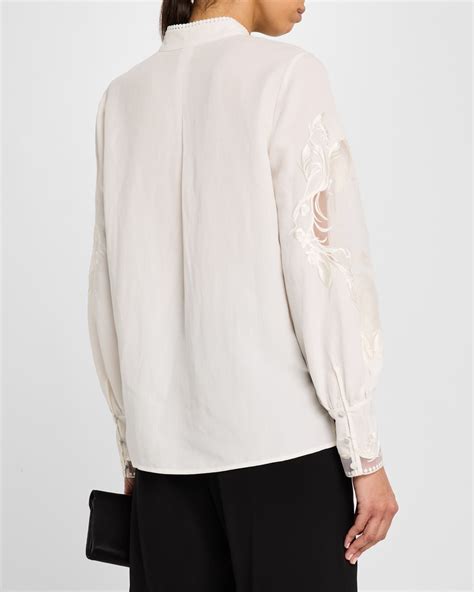 Kobi Halperin Angela Embroidered Sheer-Inset Blouse | Neiman Marcus