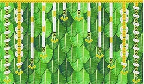 Backdropon Marigold and White Hanging Flower with Banana Leaf Backdrop ...