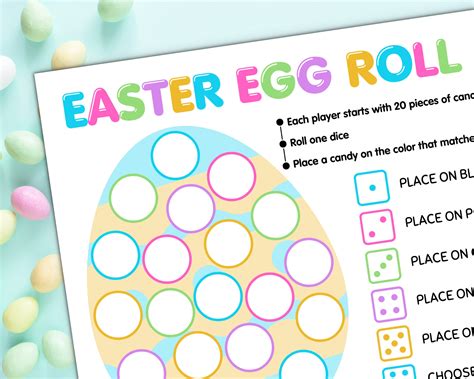 Easter Egg Roll Dice Game Printable, Easter Dice Game All Ages, Easter School Party Candy Game ...