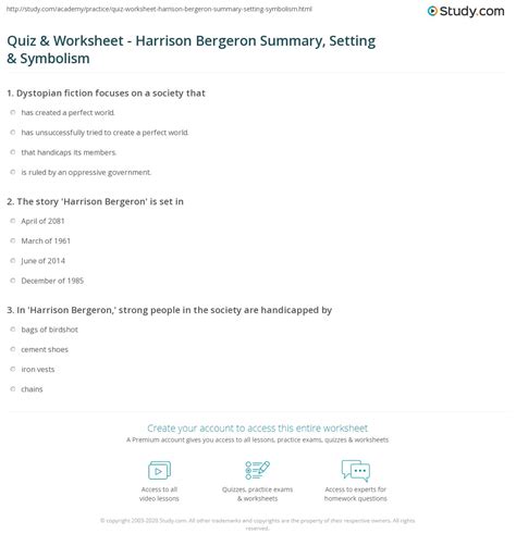 Quiz & Worksheet - Harrison Bergeron Summary, Setting & Symbolism ...