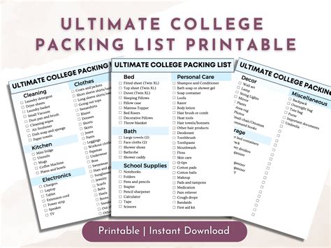 Free printable ultimate college packing list, Download Free printable ...