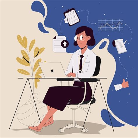 Office data analyst sits in front of laptop | Premium Vector