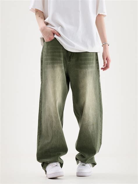 Deep Green Baggy Wide Leg Washed Jeans | Streetwear jeans, Washed jeans ...