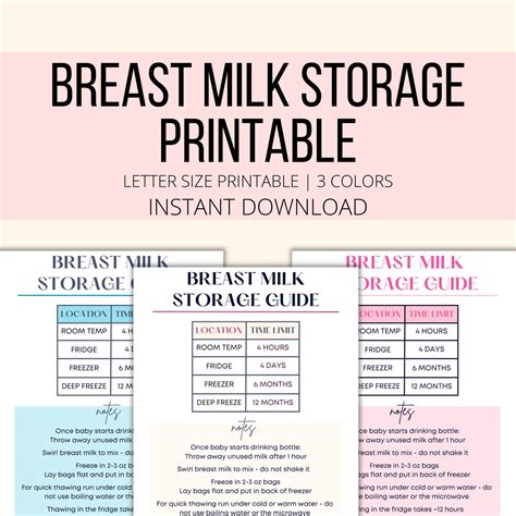 Breast Milk Storage Printable, Breast Milk Guidelines PDF, Baby Milk Guide, Breastfeeding Guide ...
