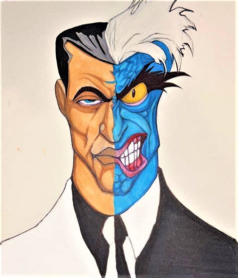 Original Canvas Freehand Drawing "two Face" - Etsy