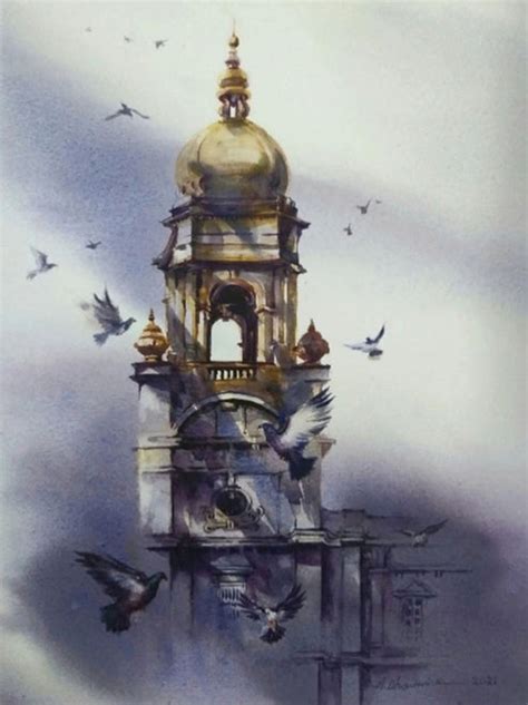 "Victoria Memorial 1": Grey Cityscape painting by Ajoy Bhowmick ...